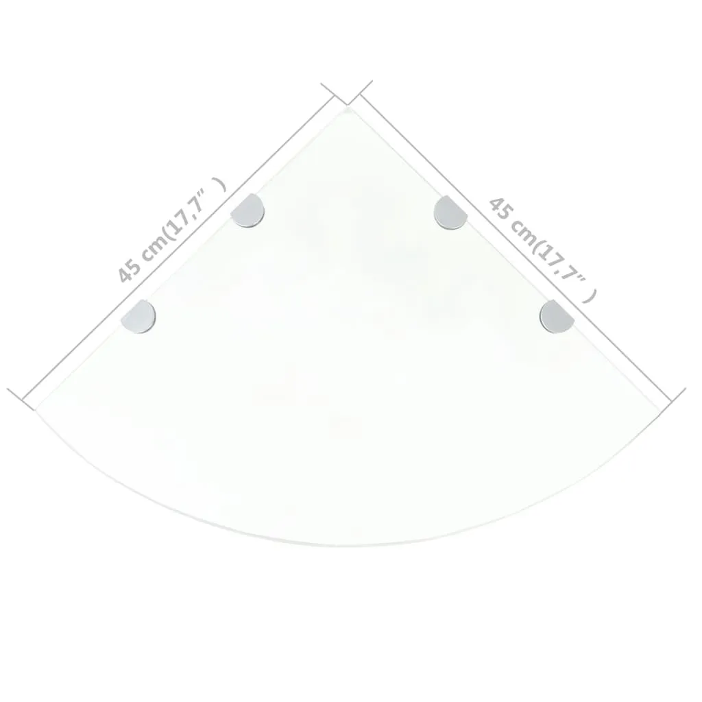 Tablette d'angle verre transparent 8mm et fixations chromées 45 cm