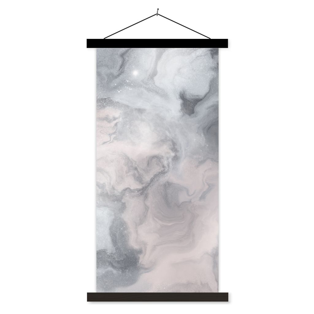 MuchoWow Textilposter Wolken - Abstrakt - Malen 90x180 cm mit schwarzem Rahmen - Dekoration Wohnzimmer