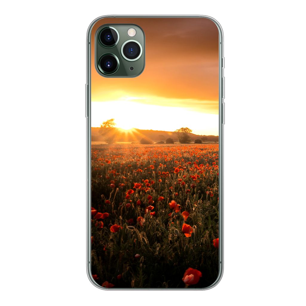 MuchoWow Handyhülle Schutzhülle Hülle für iPhone 11 Pro Max Sonnenuntergang über den Mohnblumen in England Silikon Softcase Handy Hülle - S...