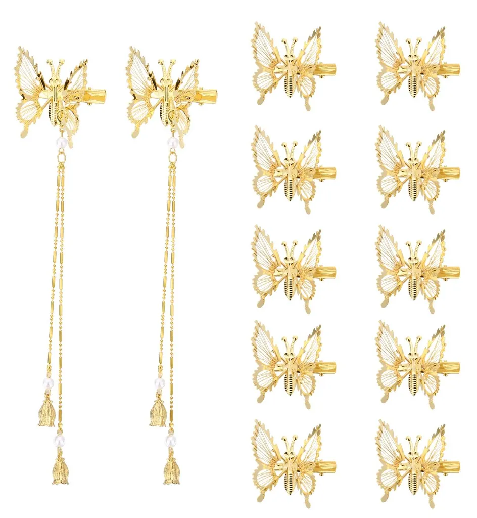Accessoires de cheveux papillon mobiles, épingles dorées pour mariage