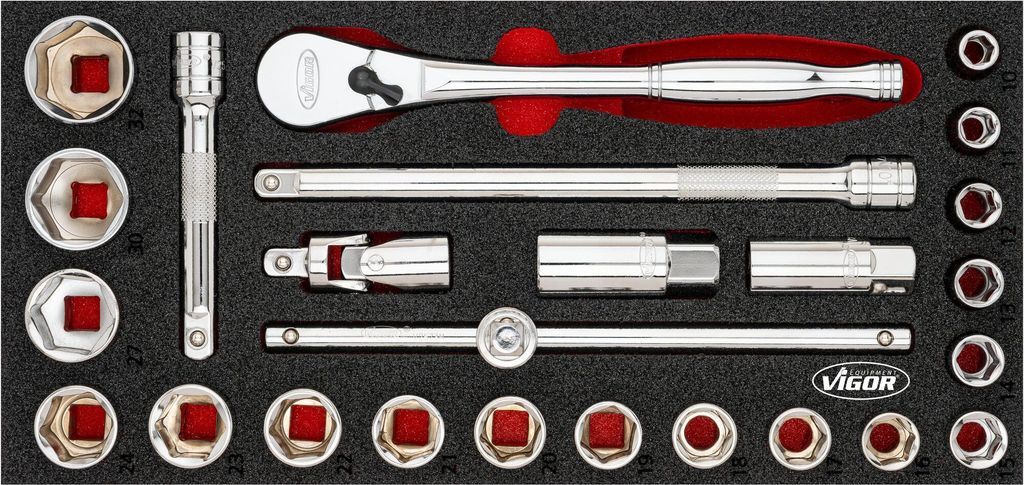 VIGOR Steckschlüssel Werkzeug Satz V4975N 25-teilig 10 – 32 mm