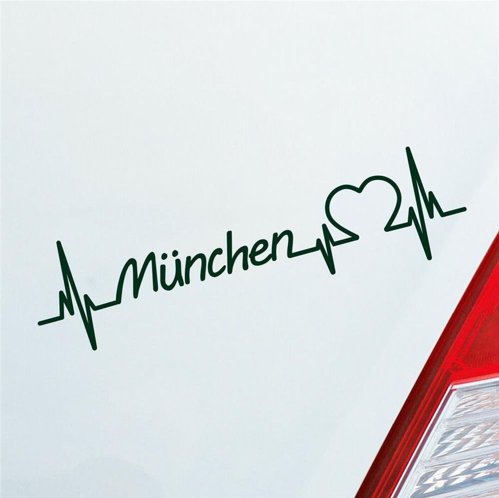 Auto Aufkleber München Herz Herzschlag 19x5 cm Dunkelgrün Sticker Heckscheibenaufkleber