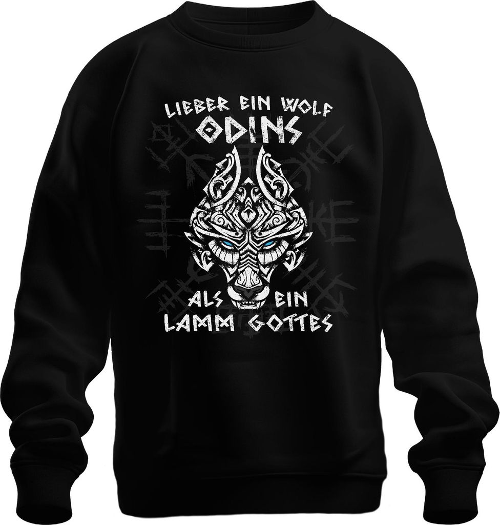 Lieber Wolf Odins als Lamm Gottes Wikinger Nordisch Runen Uni Sweatshirt Pullover, Schwarz, 3XL