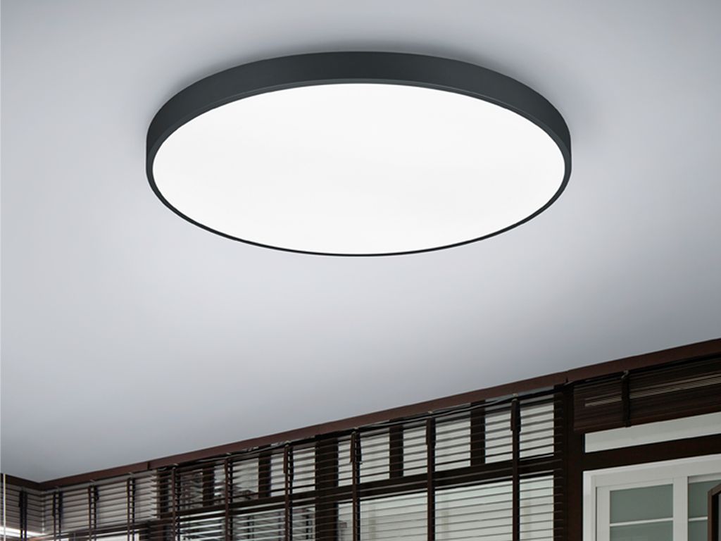 Große LED Deckenleuchte flach Schwarz extern dimmbar hell für Küche & Büro Ø75cm