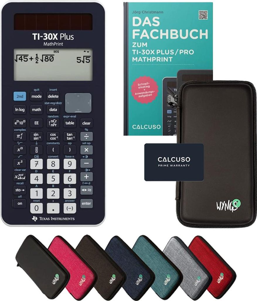 TI-30X Plus MathPrint inkl. Schutztasche Schwarz & Fachbuch (132 Seiten, DIN A5) – Wissenschaftlicher Rechner – Smart Set
