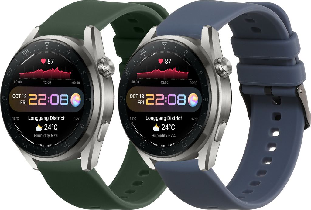 kwmobile 2x Uhrenarmband für Huawei Watch 4 Pro / Watch 4 / Watch 3 Pro / Watch 3 Armband - Fitnesstracker Band Set aus TPU Silikon - Ersatzarmband