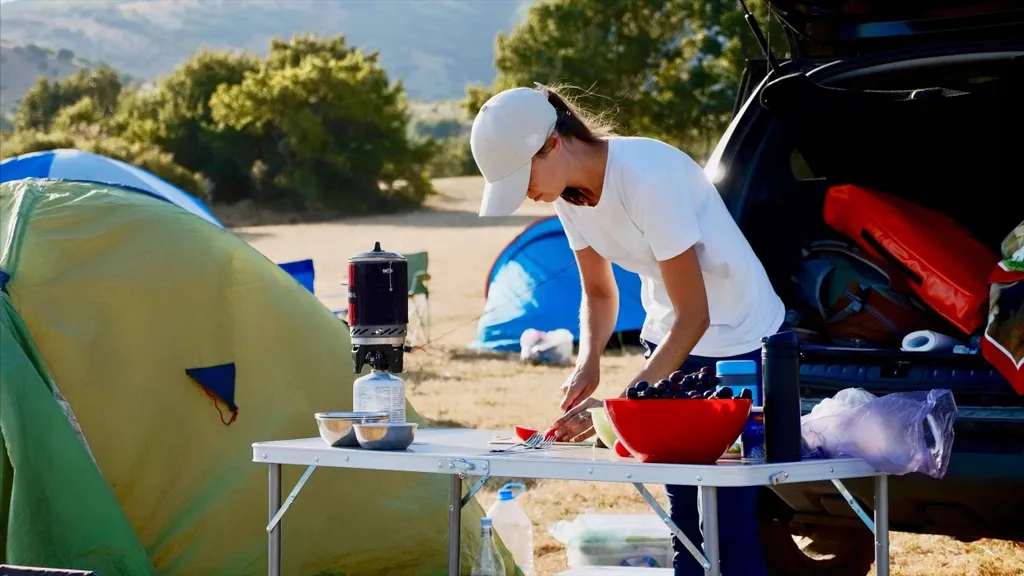 Table pliante camping TRIP 120 cm Blanc Structure Aluminium Résistante - 4