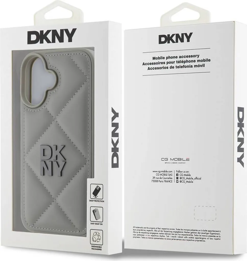 Étui iPhone 16 Plus Gris DKNY Stack Logo - Texture Matelassée Premium - 6