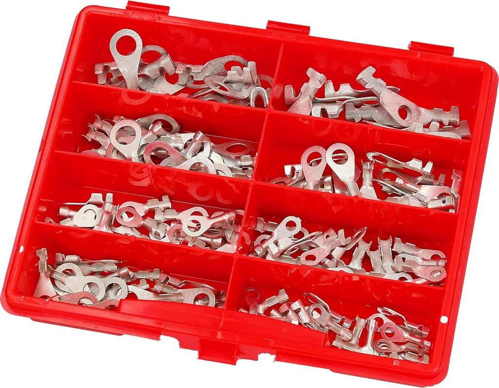 180 Stück Kalitec Sortimentskasten Krallenkabelschuhe unisoliert 0,5-6mm² I Kabelschuh Ringform I Kabelverbinder I Quetschverbinder I Ringkabelsc...