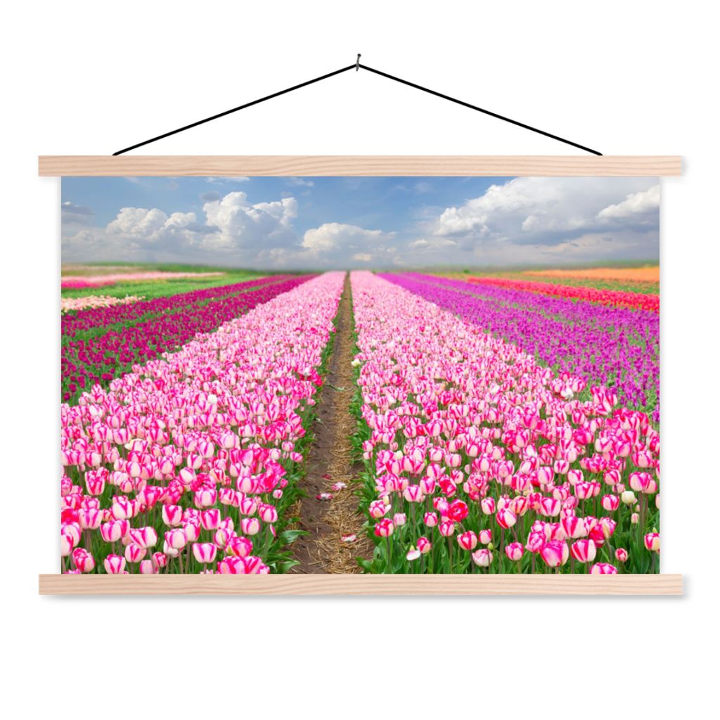 MuchoWow Textilposter Tulpen - Sonne - Frühling 60x40 cm mit holzfarbenen Rahmen - Bilder