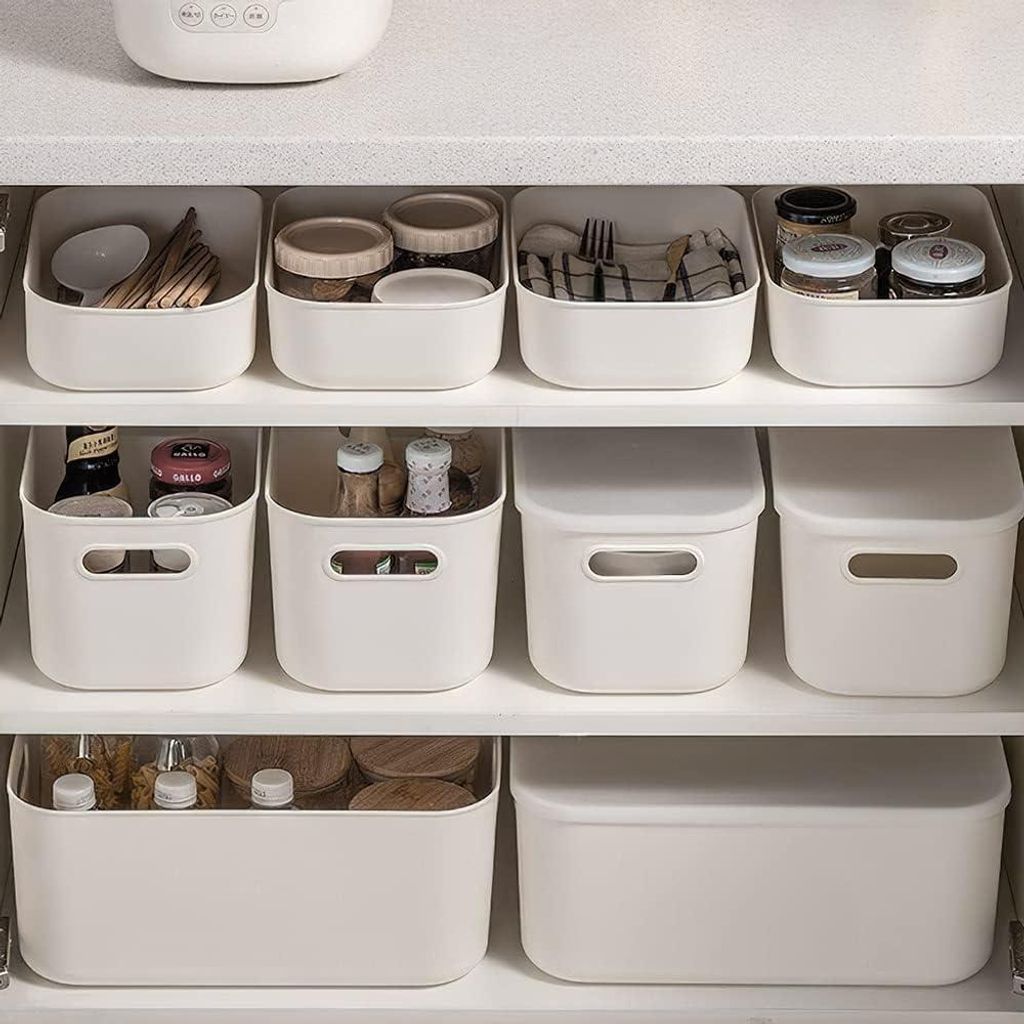 Aufbewahrungsboxen Set von 6 - Kunststoff Aufbewahrungsboxen mit Deckel und Griff - Badezimmer und Küchen Aufbewahrungsbox - Für Büro und Wohnzi...