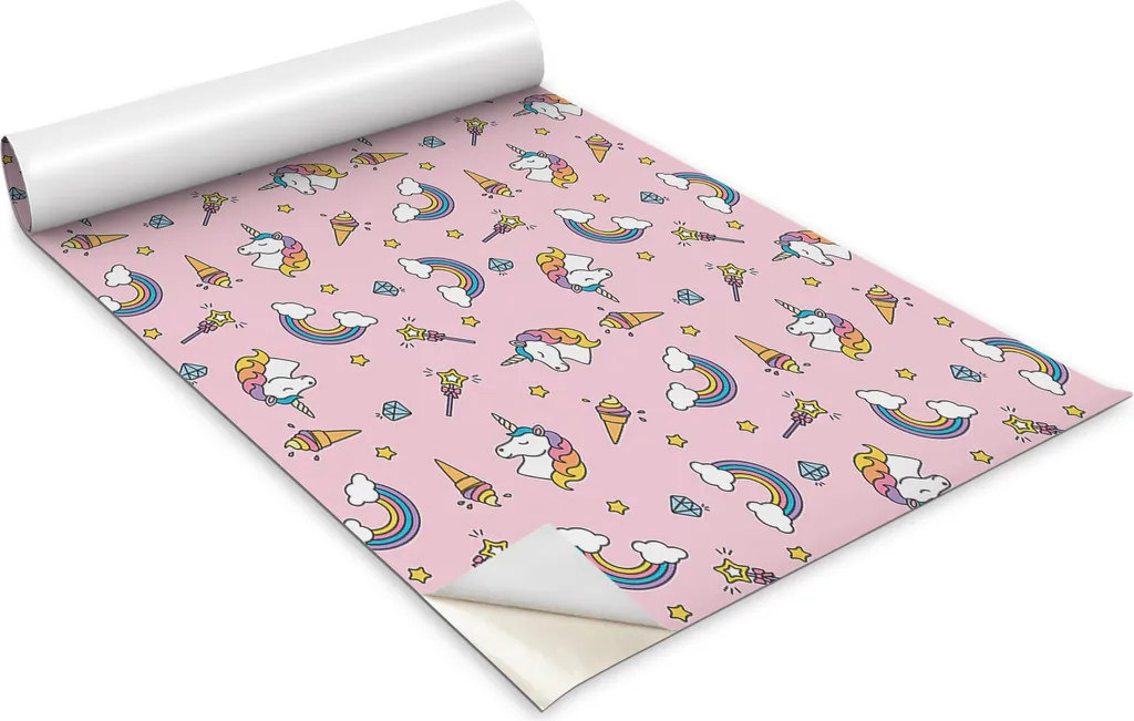 Pellicola autoadesiva per mobili - pellicola decorativa - mobili da tavolo - ritagliabile - Unicorni e arcobaleno - 100 x 50 cm