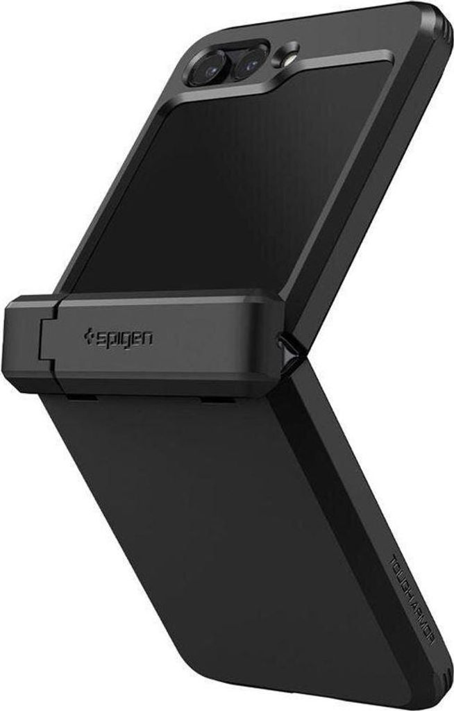 A black smartphone case is shown from a diagonal angle.
