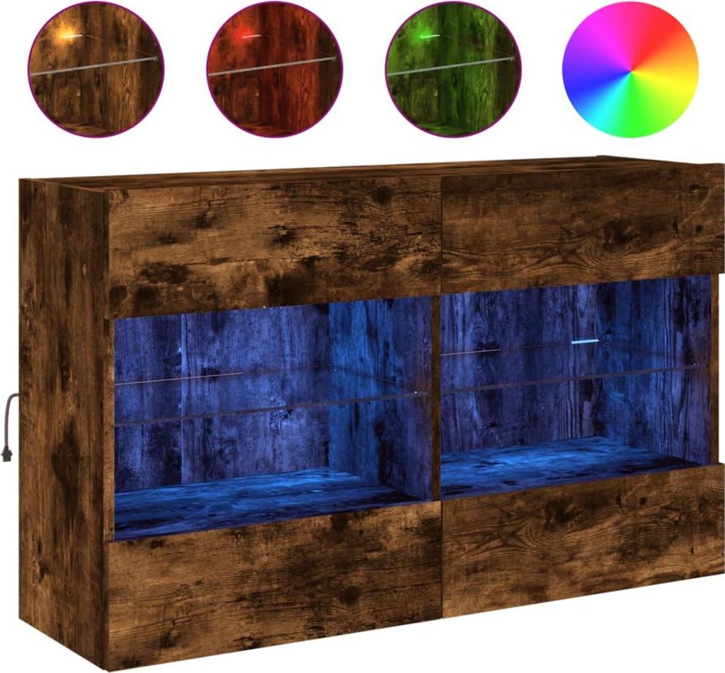 vidaXL TV-Wandschrank mit LED-Leuchten Räuchereiche 98,5x30x60,5 cm