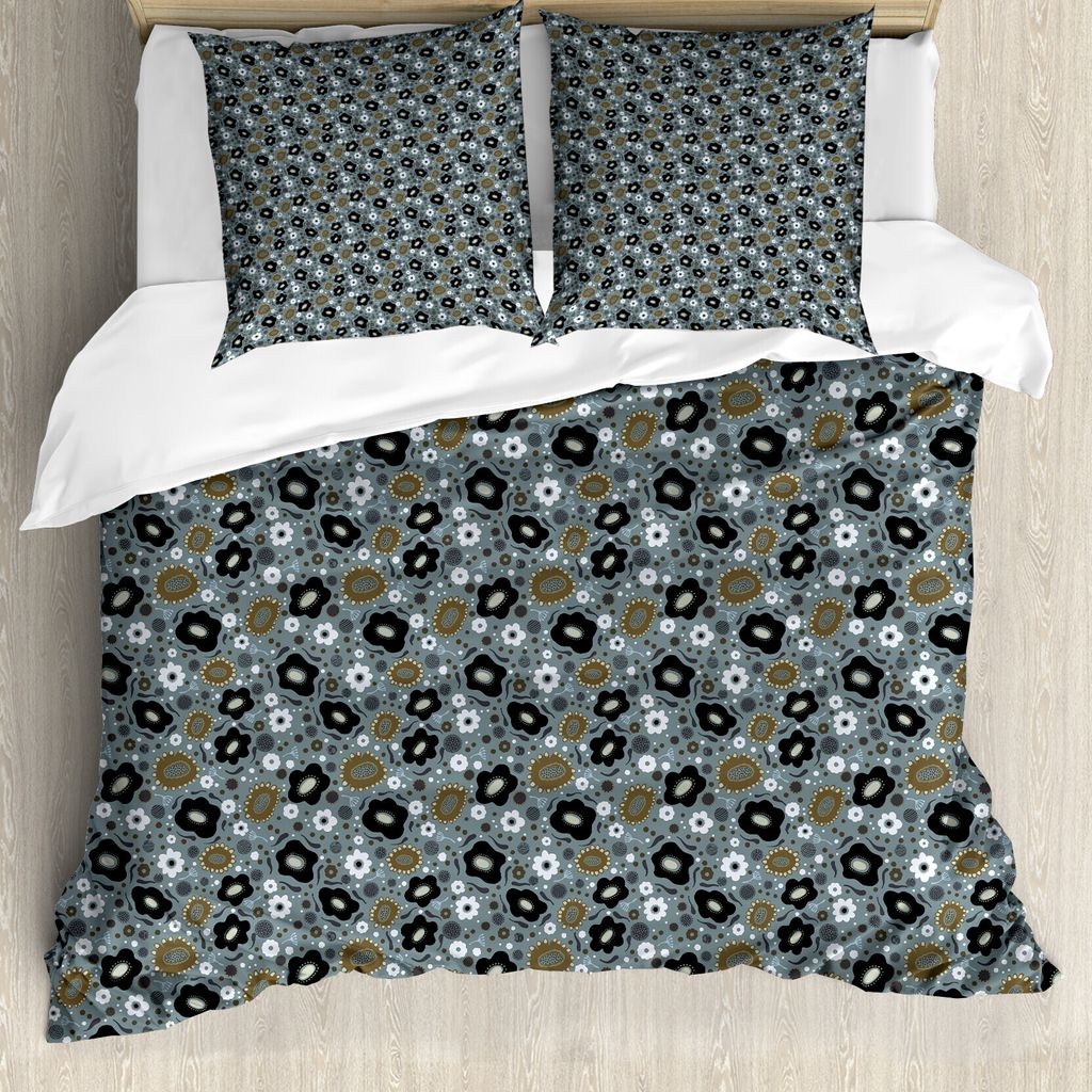 ABAKUHAUS Dusty Blau Bettbezug Set für Einzelbetten, Retro Botanical Elements, Milbensicher Allergiker geeignet mit Kissenbezug, 155 cm x 220 cm -...