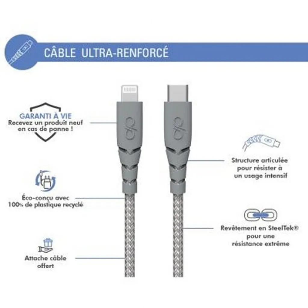Force Power 3m USB-C/Lightning Grigio - Eccellenza in Carica