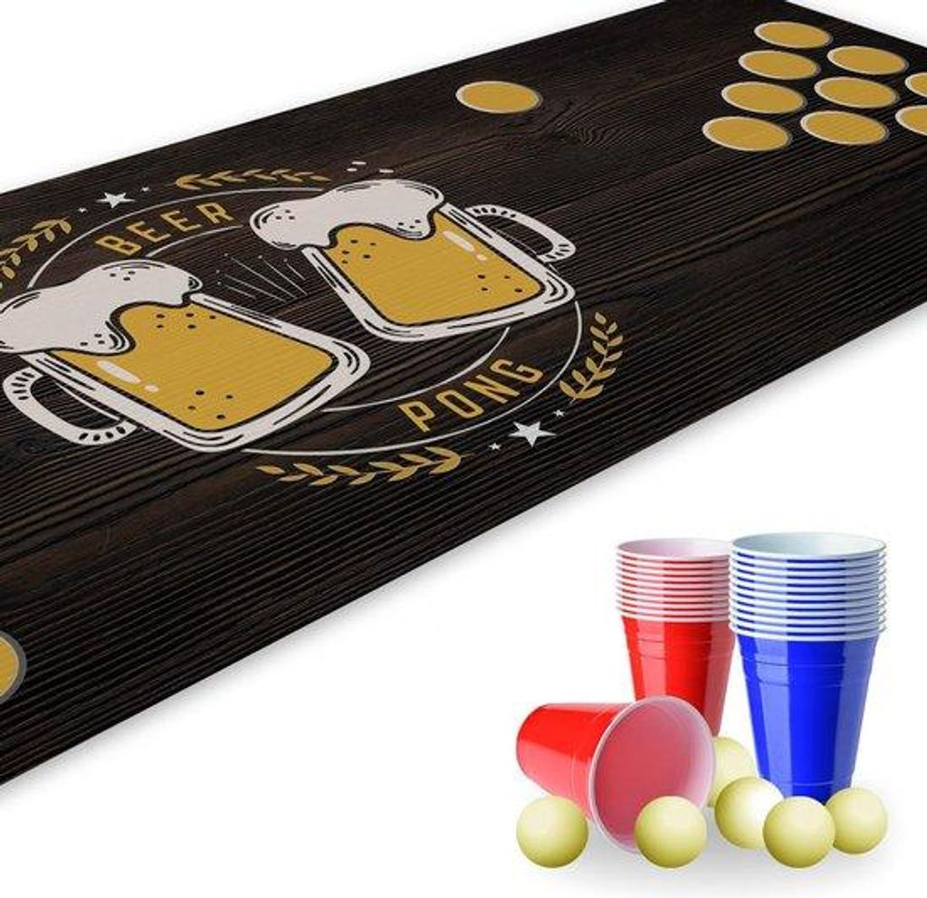 Beer Pong Set I 180 x 60 cm I Spielfeldmatte mit Bierkrug Produktbild 