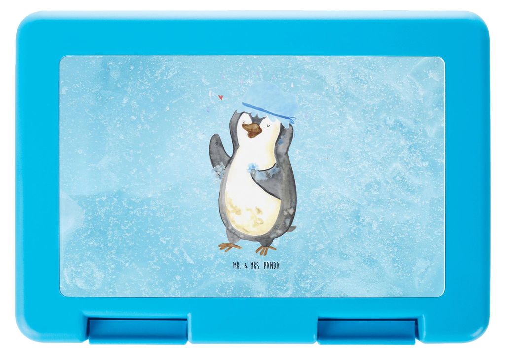 Mr. & Mrs. Panda Bentobox Pinguin Duschen - Eisblau - Geschenk, Vesperbox, Dusche, Pinguine, Duschkonzert, Singen, Snackbox, Essensbox, Motivation,...