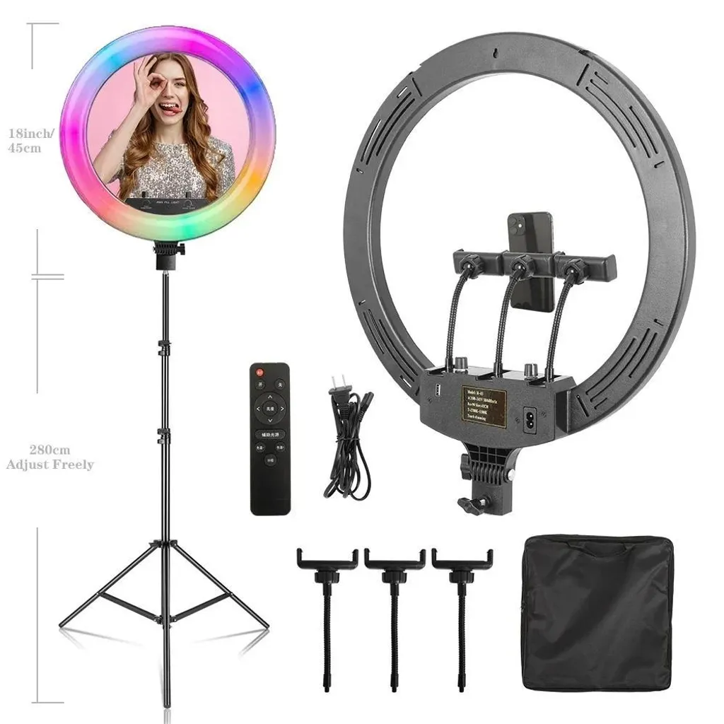 Ring light avec trépied de 280 cm et anneau de lumière LED variable - 2