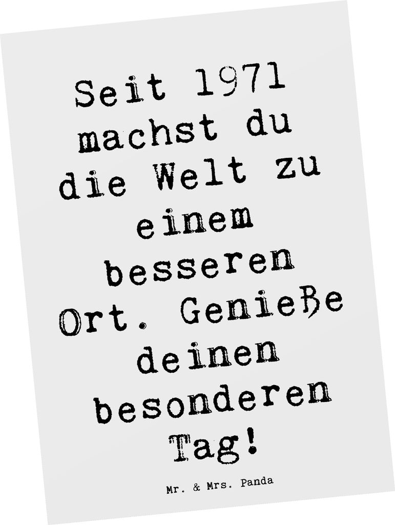 Mr. & Mrs. Panda Fotokarte Spruch 1971 Geburtstag - Weiß - Geschenk, Ansichtskarte, geboren, Postkarten, Happy Birthday, Ansichtskarten, Grußkart...
