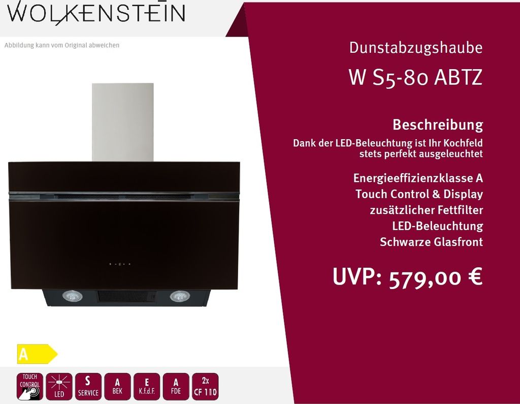 WOLKENSTEIN Dunstabzugshaube Kopffreihaube Touch Control W Produktbild 7