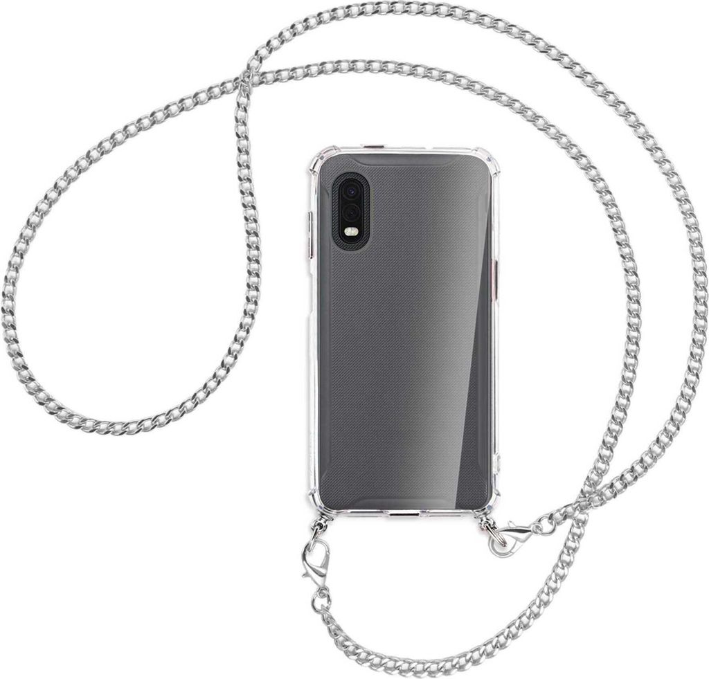 Handykette Backcover-Schutzhülle mit Band (Metall silberfarben) für Samsung Galaxy Xcover Pro - silberfarbene Kette