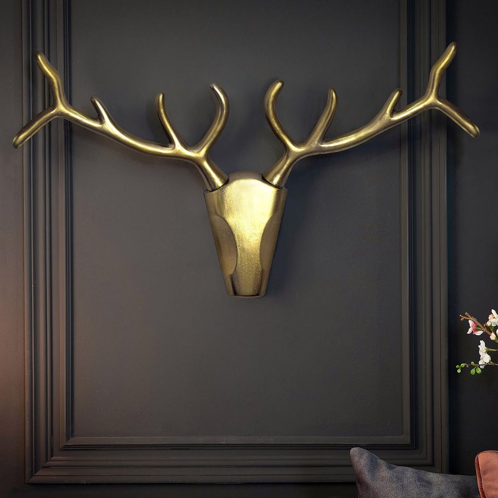 riess-ambiente Wanddekoration VEADO 100cm gold – modern, Hirschgeweih Deko Geweih Skulptur