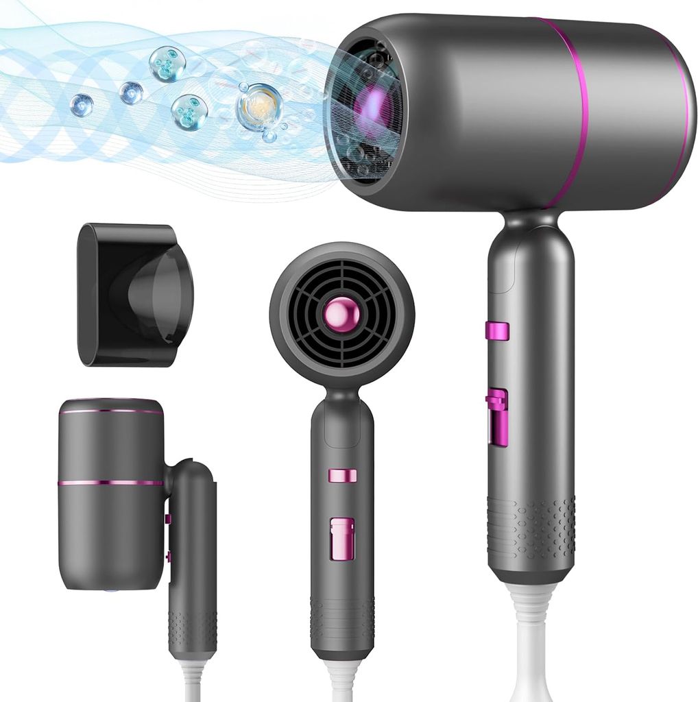 OKWISH Haartrockner Leistungsstarke blaue Lichtionen 3 Kalt- und Heißlufteinstellungen Schnelles Trocknen mit Diffusor und konzentrierter Düse Zu...