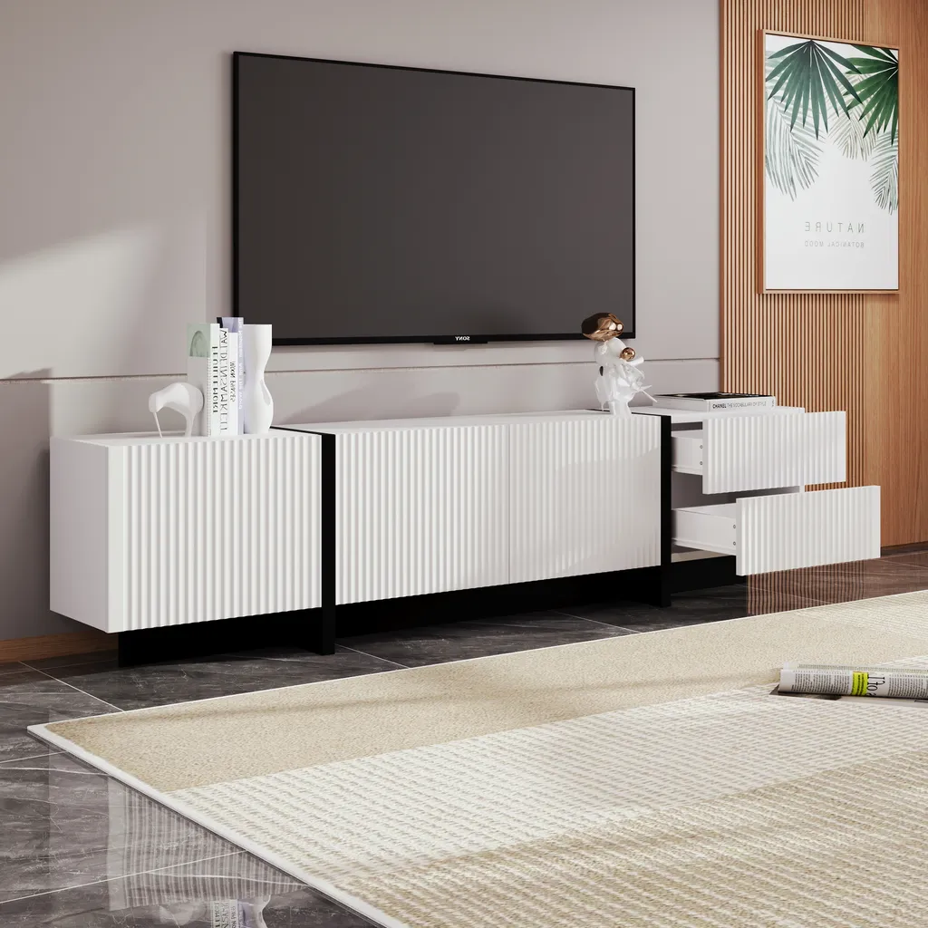 Grand Meuble TV 190 cm Abrihome pour Salon Familial - Rangement Complet - 2
