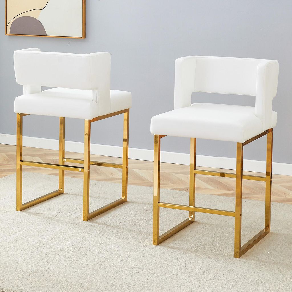 MODFU 2er-Set Barhocker, Polstersessel Küchenstuhl mit Quadratische gepolsterte und goldene Metallbeine,für Bürostuhl,Loungesessel,Esszimmerstuh...