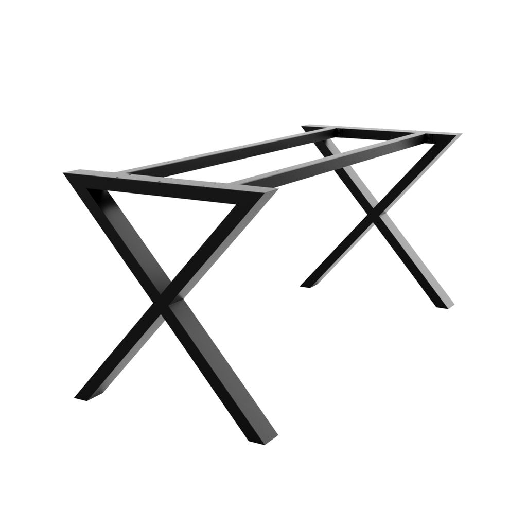 A black metal table leg frame on a white background.