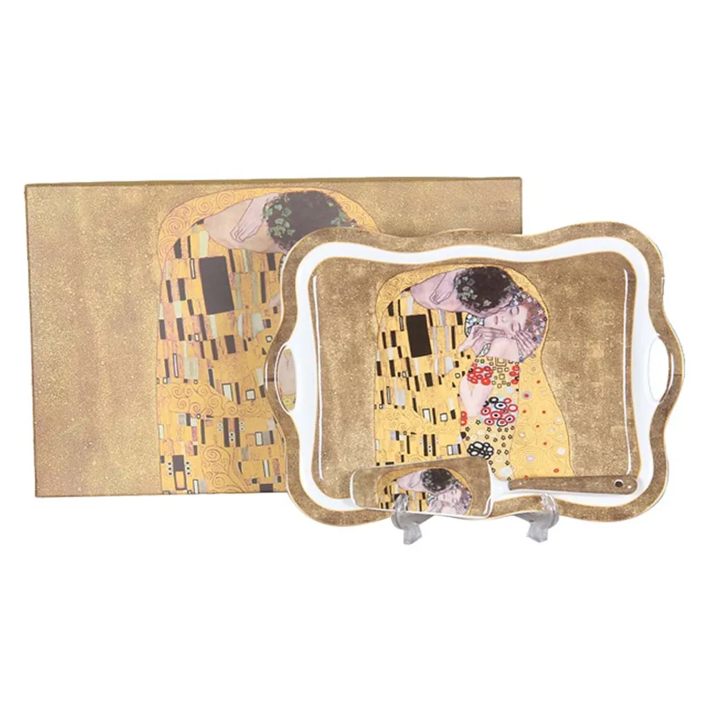 Piatto Torta Rettangolare Klimt Il Bacio Gold 34x24 | Home Elements