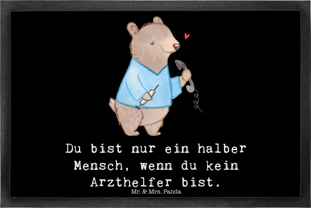 Mr. & Mrs. Panda Schmutzfangmatte Arzthelfer Herz 40 x 60 cm - Schwarz - Geschenk, Schmutzmatte, Ausbildung, Gummimatte, Krankenhaus, bodenmatte, F...