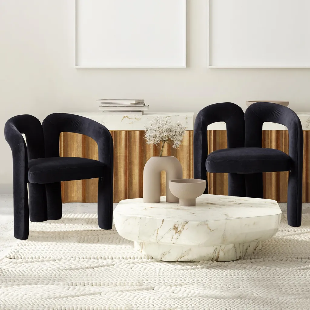 MODFU Chaise Design en Velours Noir - Lot de 2 avec Structure Bois Massif