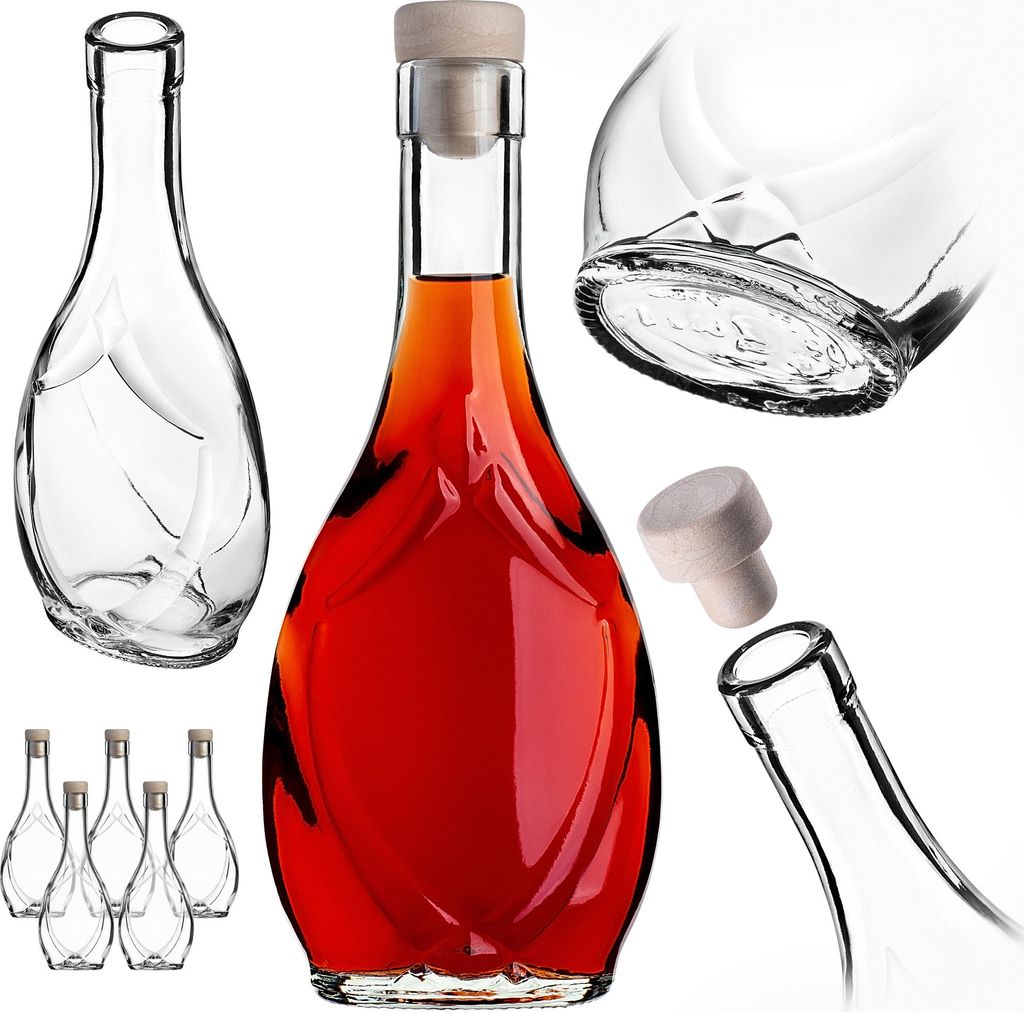 KADAX Leere Glasflaschen 250ml, 5 Stück, Likörflaschen mit Korken, Flaschen zum Befüllen von Likör, Wein und Schnaps, Dekoflaschen, Weinflasche...