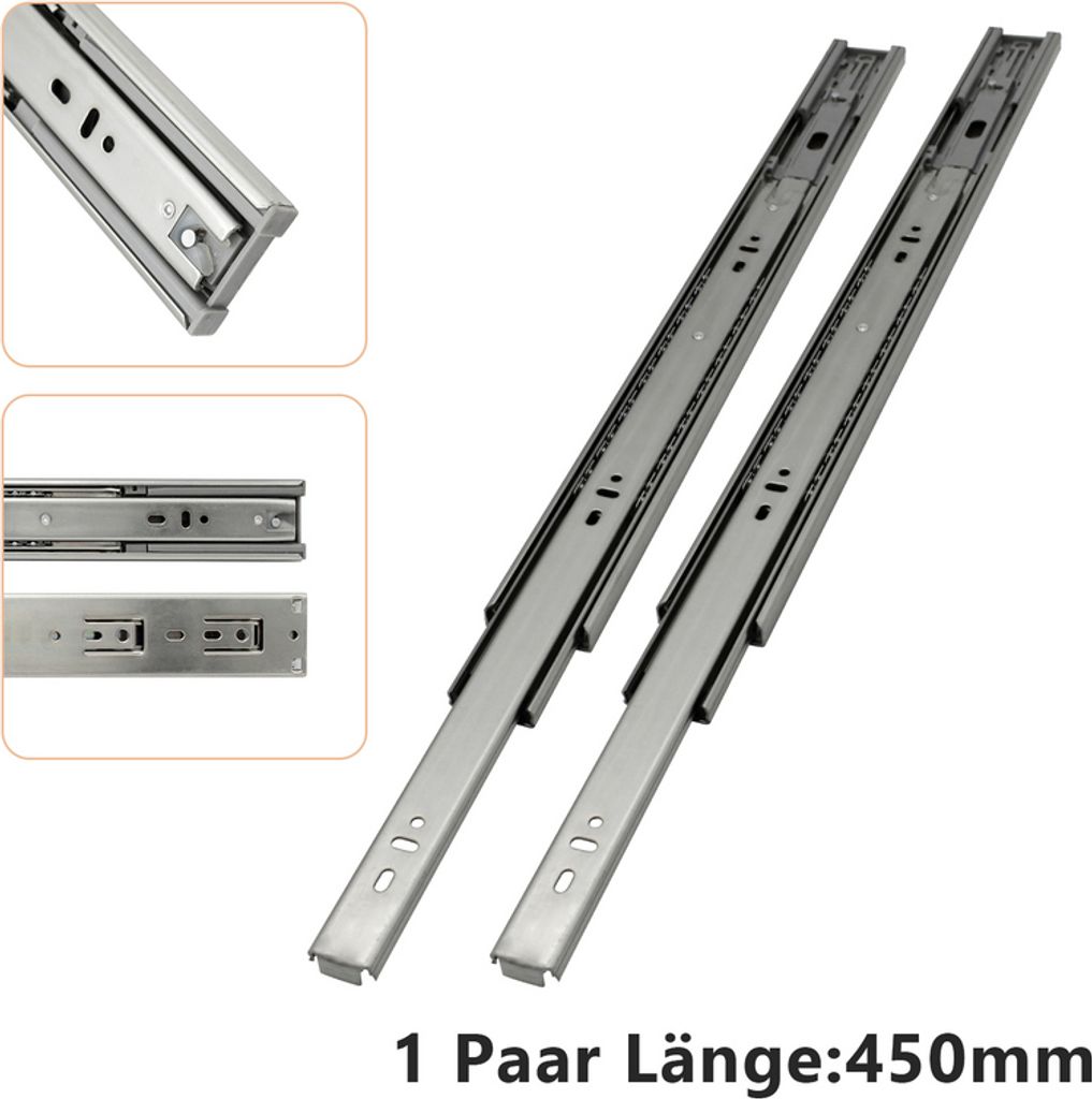 EINFEBEN 2X Schubladenschienen Vollauszüge 450 mm Schubladen kugelgelagert Tragkraft 35 Kg