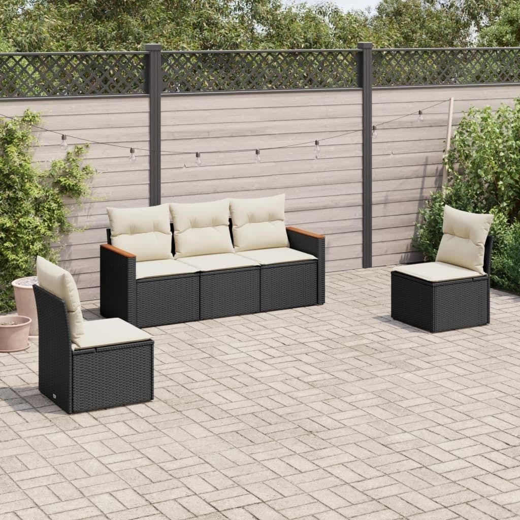 Maison Exclusive - 5-tlg. Garten-Sofagarnitur mit Kissen Schwarz Poly Rattan