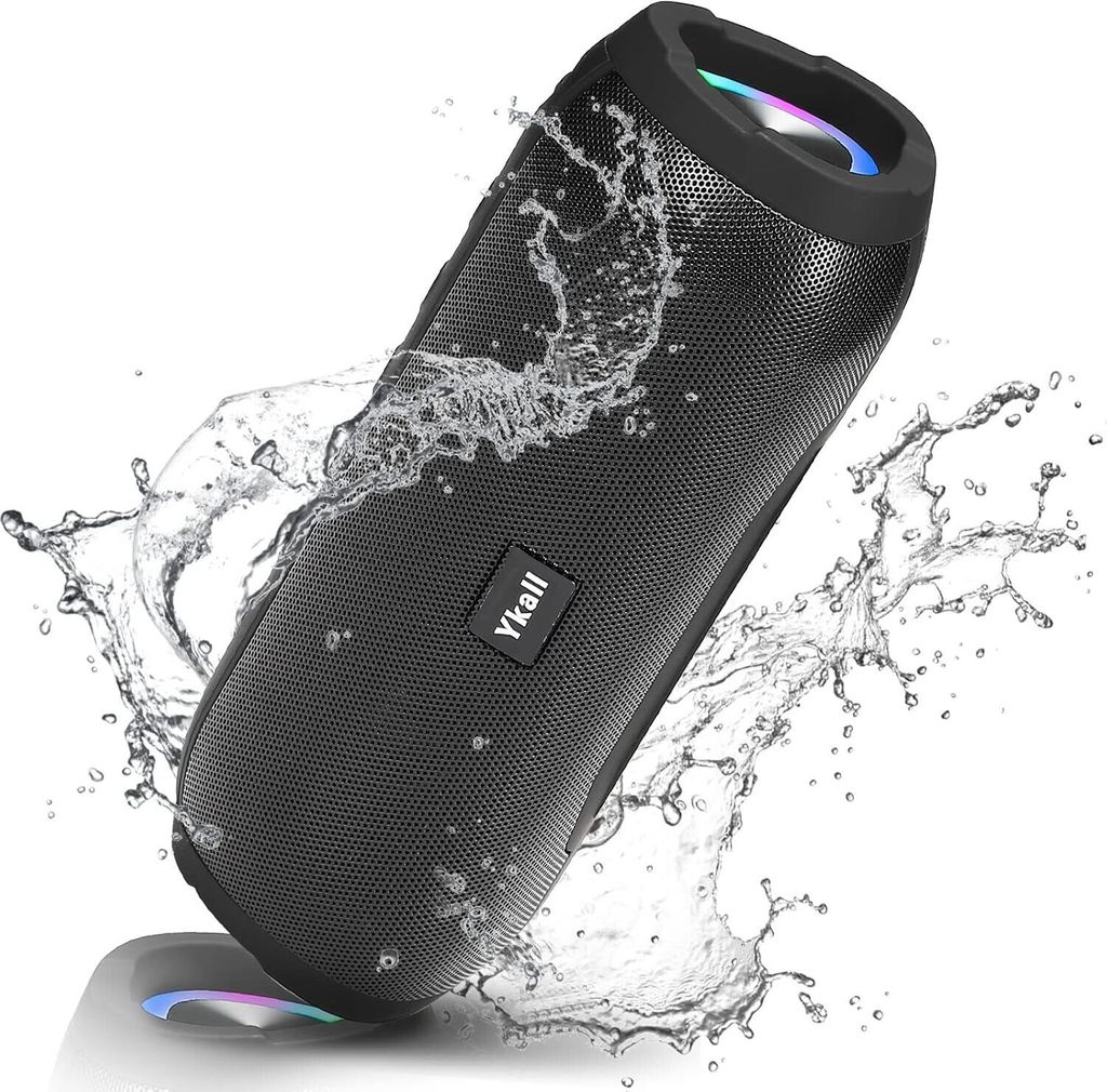 Ykall Bluetooth Lautsprecher, 20W LED Musikbox mit 360° HD Stereo Sound,IPX6 Wasserdicht,36 Stunden Spielzeit,FM Radio,AUX & TF Unterstützung, Sc...