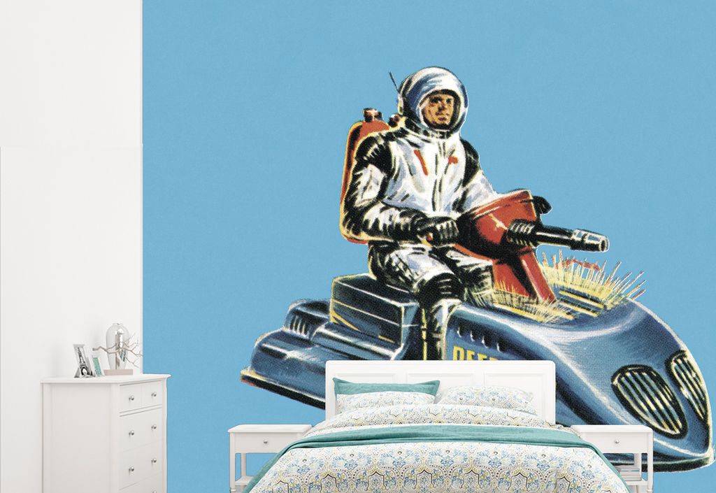 MuchoWow Fototapete für Wohnzimmer oder Schlafzimmer Wandtapete Vinyl Motivtapete Eine Science-Fiction-Illustration eines Weltraum-Rollers - 265...