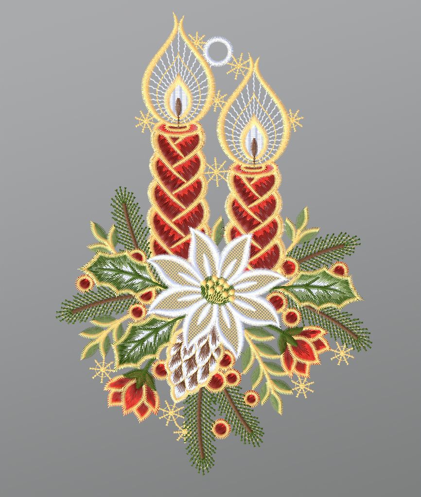 Fensterbild aus Plauener Spitze - Weihnachtskerzen (Bx H) 20cm * 28cm mehrfarbig Fensterdekoration Fensterschmuck