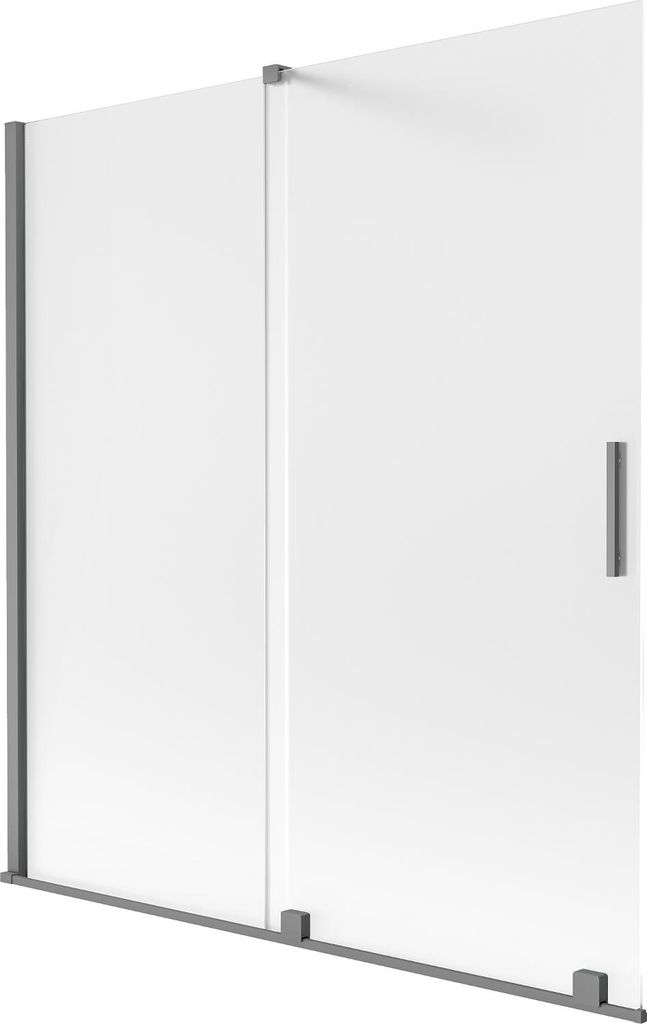 Mexen Velar Badewannenabtrennung 2-flügelig verschiebbar 150 x 150 cm, Mattglas, Gun Metal - 896-150-000-31-95