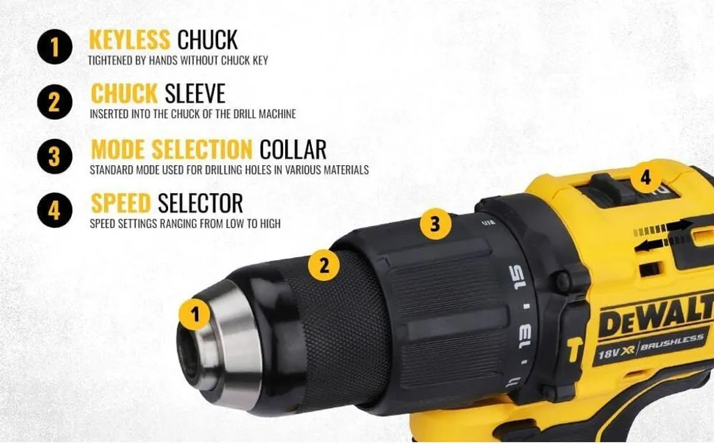 Perceuse Visseuse DEWALT DCD709N-XJ Compacte avec Mandrin Sans Clé 13mm - 16