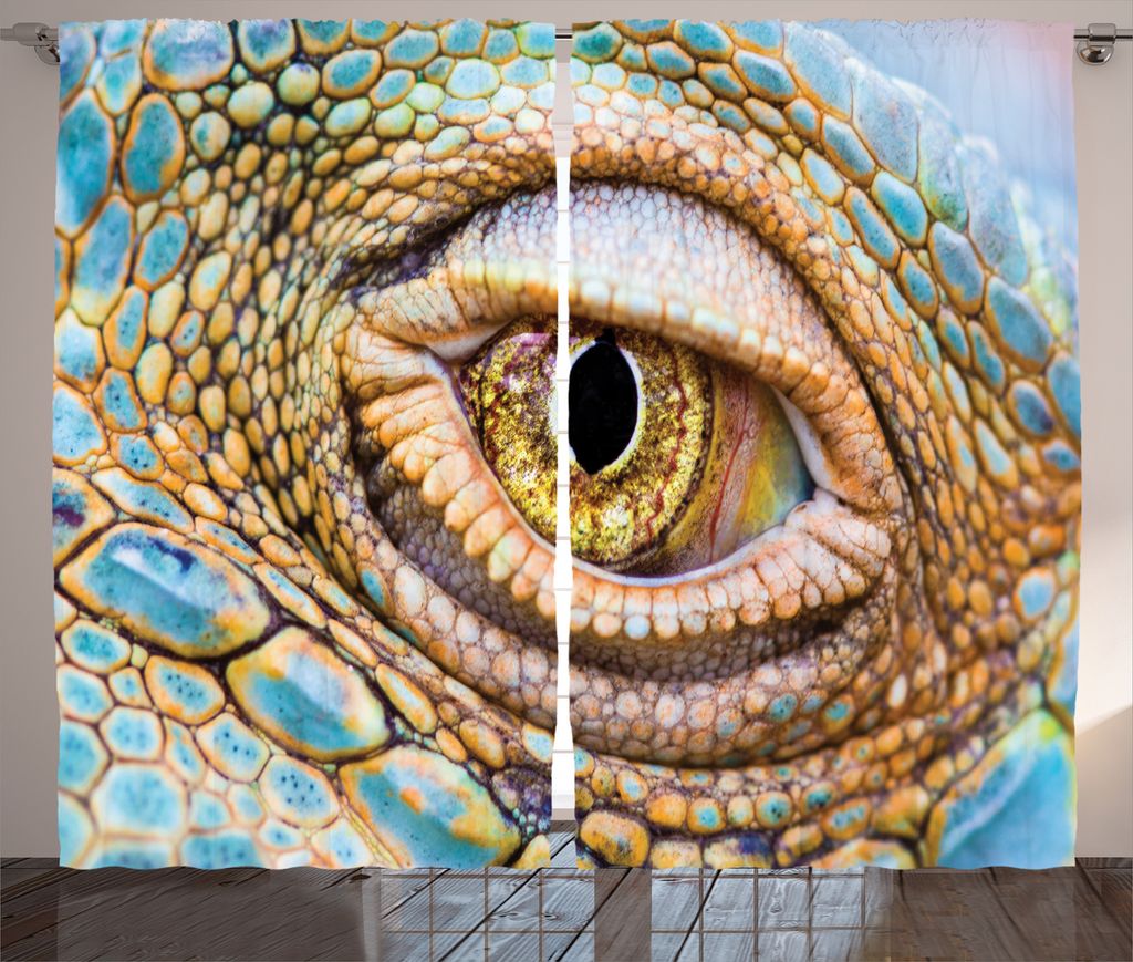 ABAKUHAUS Bunt Rustikaler Gardine, Tropic Reptilien Leguan, Schlafzimmer Kräuselband Vorhang mit Schlaufen und Haken, 280 x 175 cm, Mehrfarbig