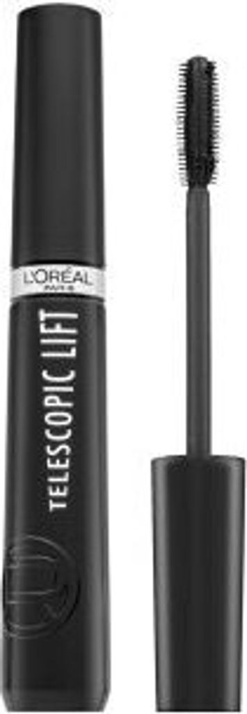 A black mascara tube and wand are shown against a white background.