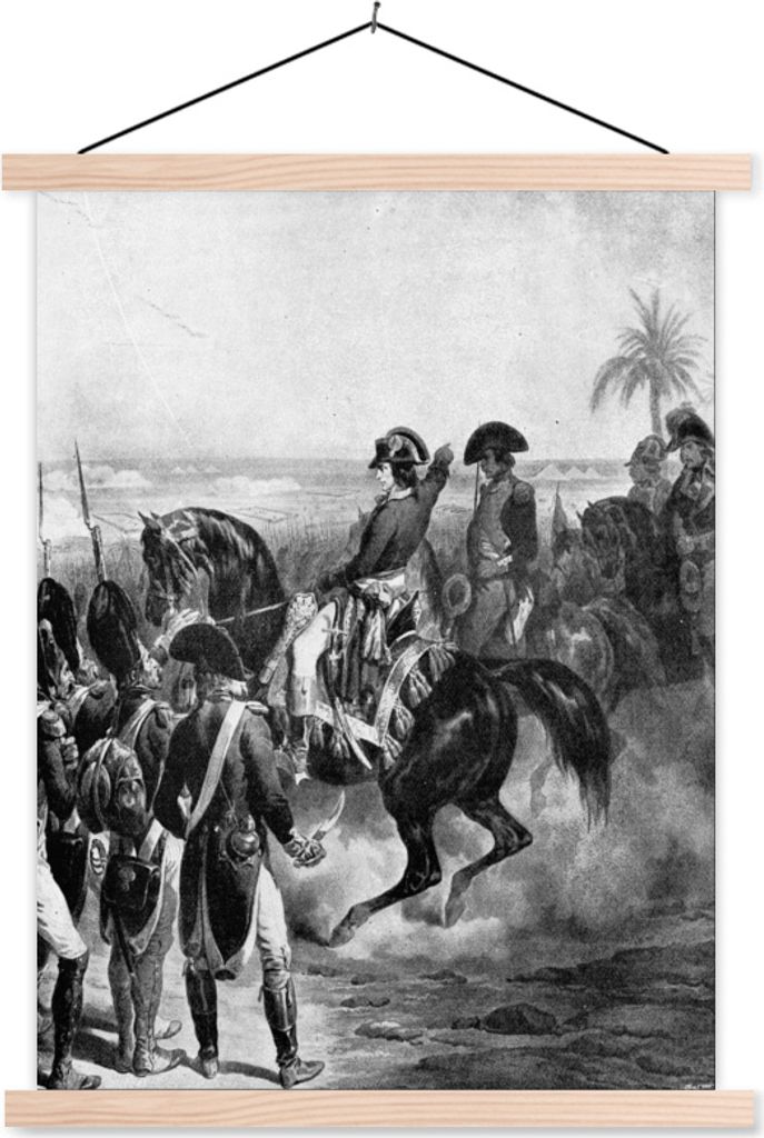 MuchoWow Textilposter Schwarz-Weiß-Abbildung von Napoleon Bonaparte in Ägypten 60x80 cm mit holzfarbenen Rahmen - Wandbild
