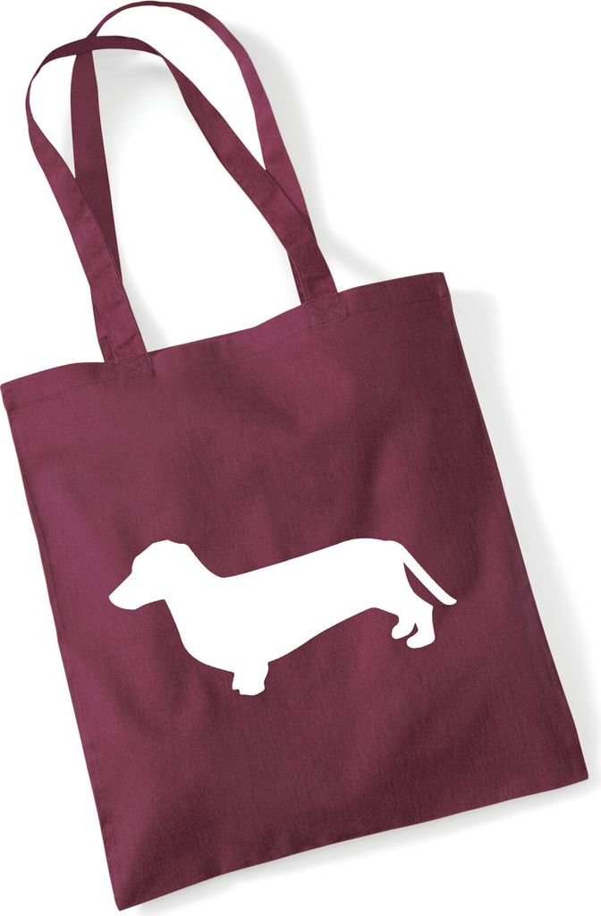 Huuraa Jutebeutel Dackel Silhouette 10 Liter Burgundy Baumwolle Tasche Geschenkidee