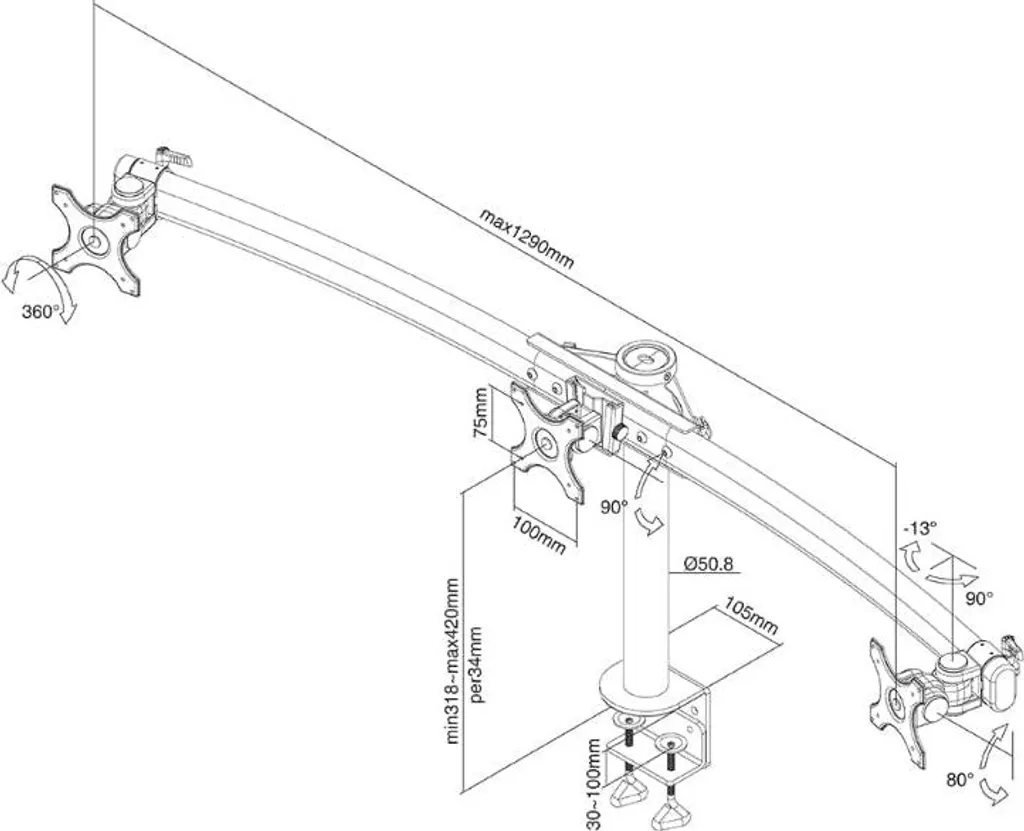 Support de bureau triple moniteur Neomounts pour écrans LCD et LED
