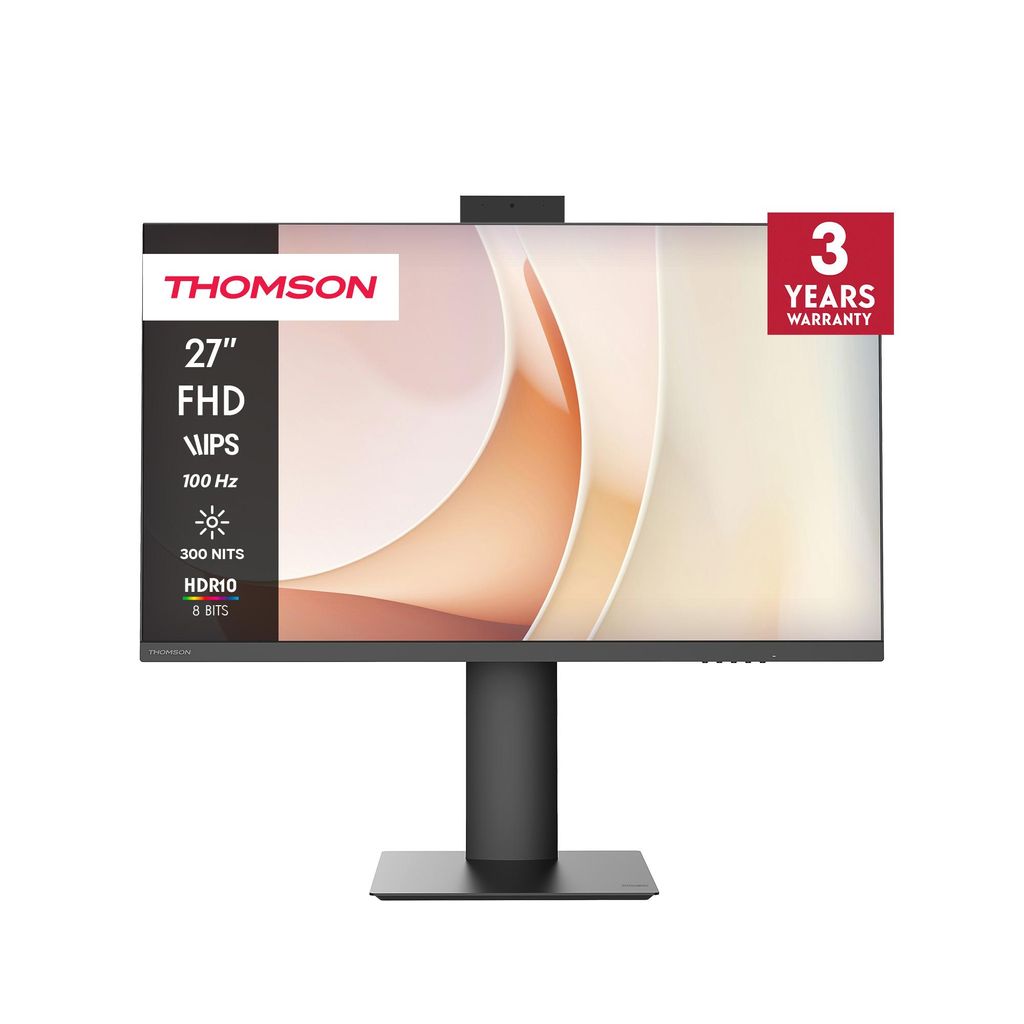 Thomson 27 Zoll Full HD-Monitor mit Pop-Up-Kamera, 100 Hz IPS-Panel, 65 W USB-C-Stromversorgung, Zwei Lautsprecher, HDMI, M27FB7C14V