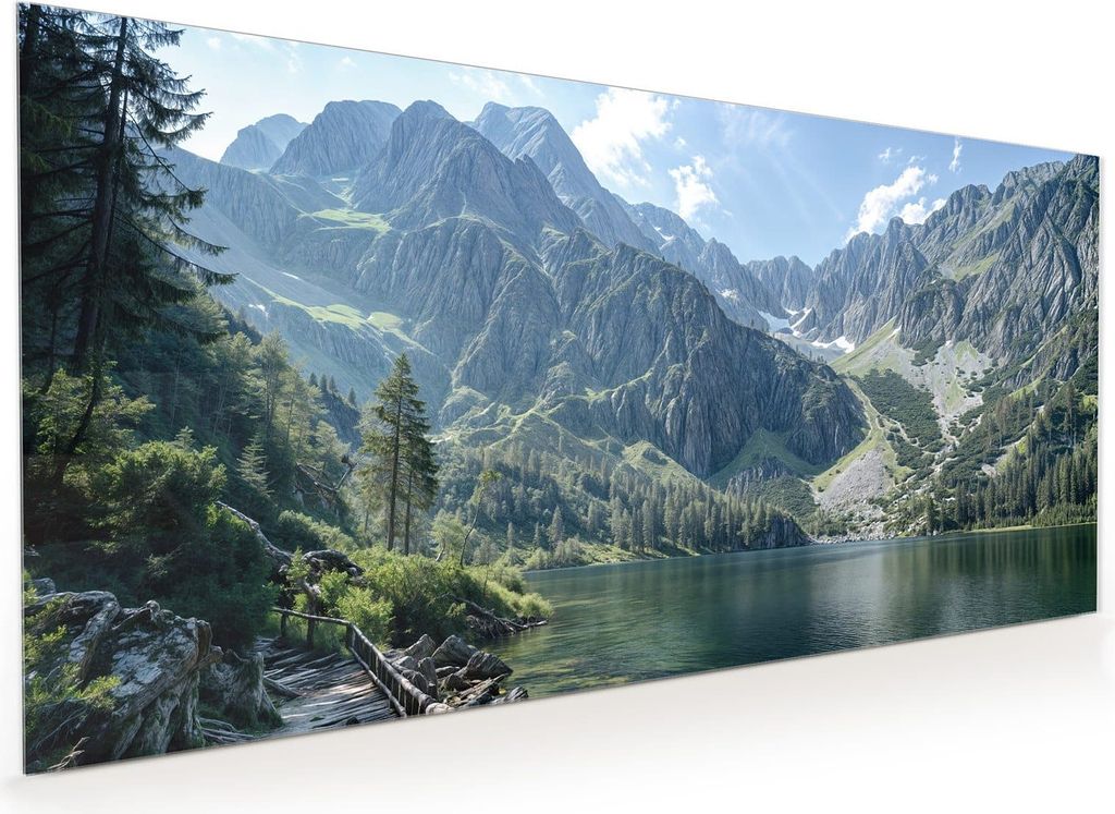 Küchenrückwand Spritzschutz Glas mit Motiv Berglandschaft See 40 x 40 cm