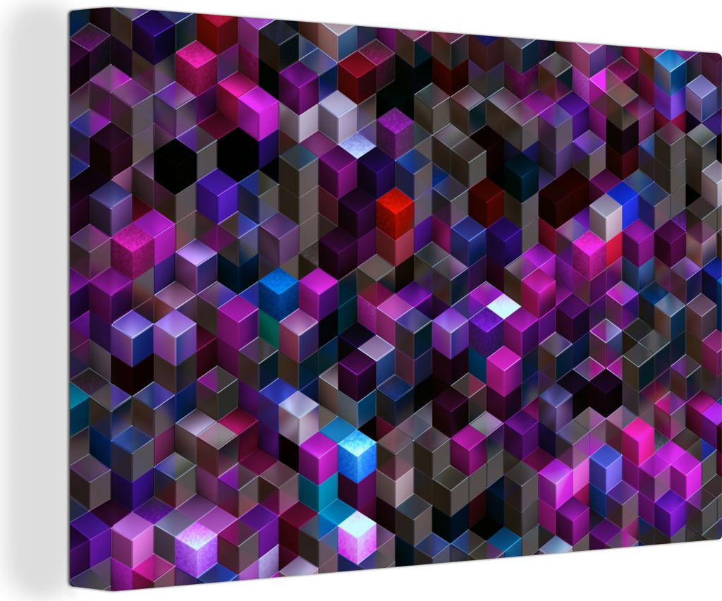 OneMillionCanvasses - Leinwandbilder - 140x90 cm, Violette Geometrie von Würfeln, Wandbilder Kunstdruck Wanddekoration - Foto auf Leinwand - Gem...